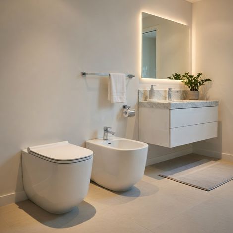 Sanitari filomuro WC e Bidet in Ceramica Copriwater soft-close Ceramiche Dolomite serie ALBA - Bianco Lucido (1/5)