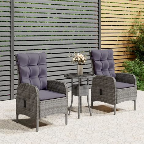 3-tlg. Garten-Bistro-Set Poly Rattan Grau