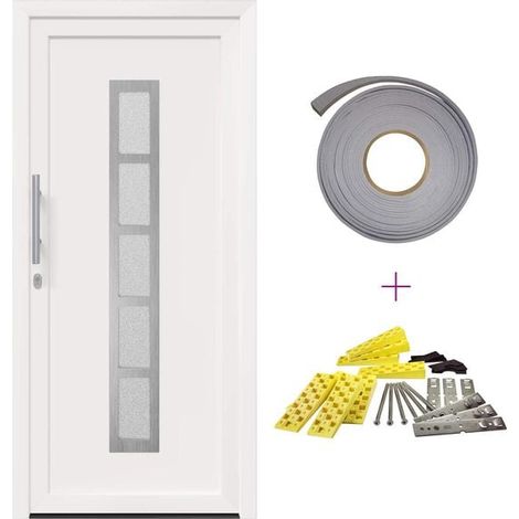 Porte d'entrée en PVC blanc, 98 x 208 cm