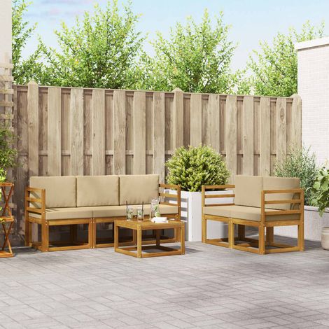 Outdoor-Sofagarnitur mit Kissen 6 pcs Natur und Beige (1/5)