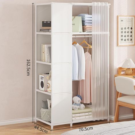 Armadio portatile in tela con asta appendiabiti e ripiani per camera da letto, bianco, 70 x 44 x 162 cm (1/4)