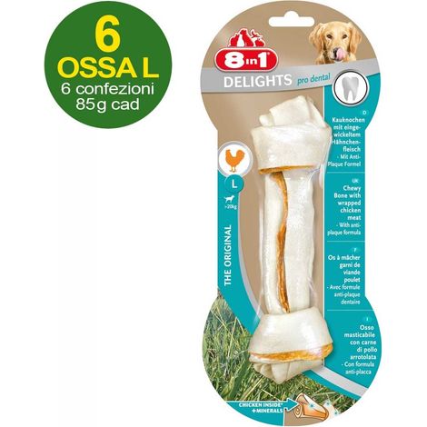 6 Ossa Delight Pro dental taglia L con carne di pollo antiplacca - OFFERTA RISPARMIO confezione da 1 osso ciascuna