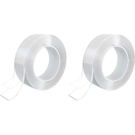 Ruban Adhésif Nano Réutilisable, Transparent Traceless Double-Face, Lavable et Résistant pour Les Articles à Coller, 2mm x 3cm x 3m (Lot de 2) (1/5)