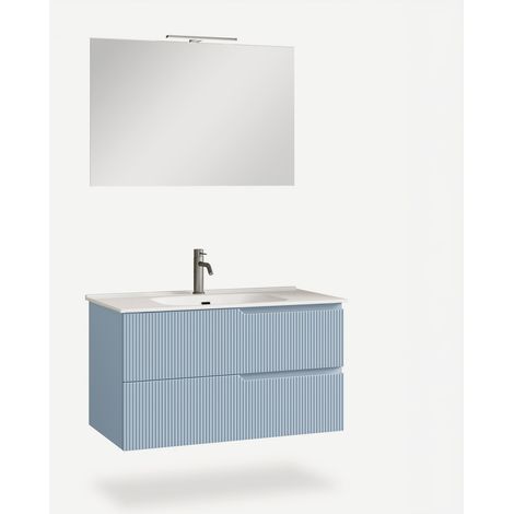 Mobile bagno sospeso con specchio e lavabo 90cm Venere - Azzurro