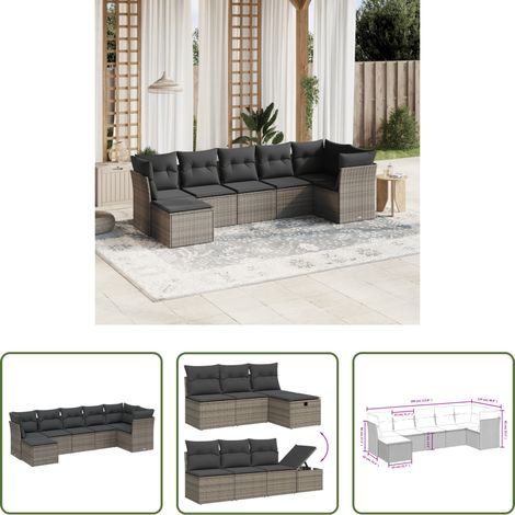 Gartensessel - 7-tlg. Garten-Sofagarnitur mit Kissen Grau Poly Rattan (1/5)