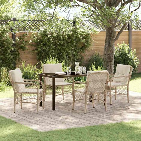 Set da Pranzo per Giardino con cuscino 5 pcs Beige polyrattan vidaXL (1/5)