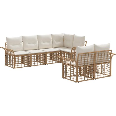 Outdoor-Sofagarnitur 7 pcs Natürlich und Cremweiß Polyester vidaXL
