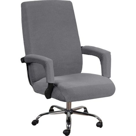AIDUCHO Housse De Chaise De Bureau Avec Accoudoirs En Lycra Jacquard Antidérapant Souple Et Extensible Lavable En Machine, Polyester, (Large, Gris Clair) (1/5)
