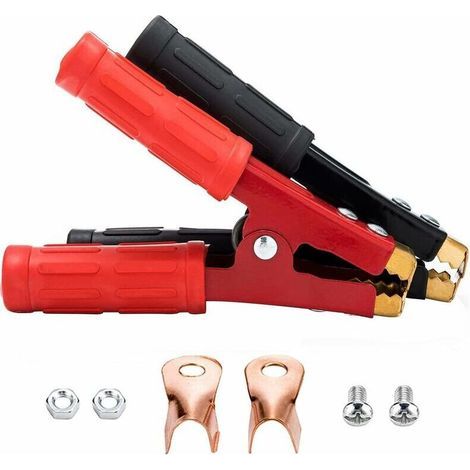 Pince Crocodile 1000A Pince Batterie Voiture Pince Voiture Batterie en Cuivre, avec Gaine Isolante pour Batterie de Voiture pour Câble de Démarrage de Saut (2 Pièces)
