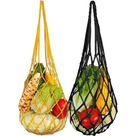 Lot de 2 mangeoires suspendues pour poules et oiseaux, sacs en filet pour fruits et légumes, accessoires d'alimentation, noir et jaune (1/5)