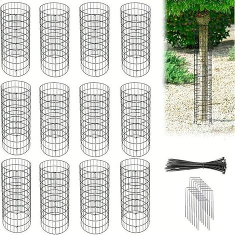 Lot de 6 manchons de protection pour tronc d'arbre, répulsif rongeurs et cervidés, résistant aux UV, filet de protection avec colliers de serrage et piquets de fixation, réutilisable, empilable, 13,4" (1/5)