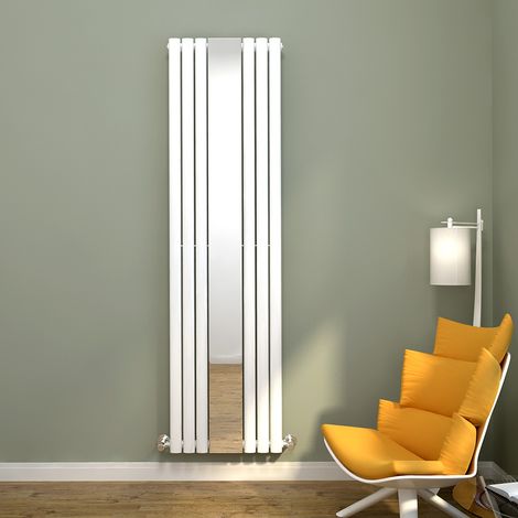 ELEGANT 1800 x 500 mm White Mirror Modern Vertical Column Radiator Oval Single Panel Designer Heater + Angled Radiator Valves (1/5)