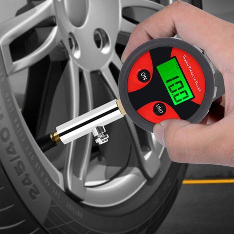 Digitales Reifendruckmessgerät 0-200 PSI, mit Ersatzventil und Düsen, einfache Ablesbarkeit, genaue Messung, Kfz-Kontrollgerät, praktisches Set. (1/5)