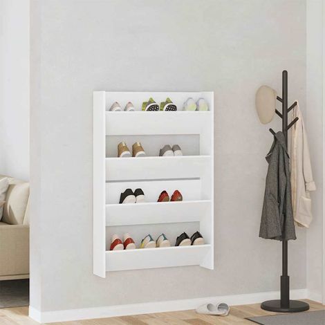 806742 vidaXL Wall Shoe Cabinet 2 pcs White 80x18x60 cm Engineered Wood (1/5)