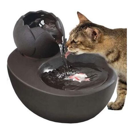 QORVA-Fontaine d’eau - En céramique - Avec lotus vertical et filtre automatique - Idéale pour chat et animal de compagnie - Noir (1/4)