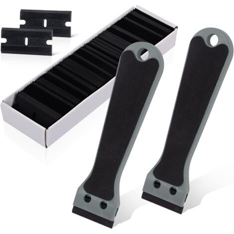 BUNTHAUS gris 2 Grattoir Plastique avec 100 raclettes, Long Manche Grattoirs, pour Enlever les étiquettes, a colle, la peintureAutocollants et décalcomanies, (1/5)