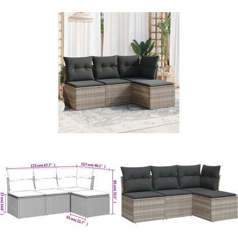 Salon de jardin 4 pcs avec coussins gris clair résine tressée - Salon De Jardin - Mobilier De Jardin - Salon Extérieur - Ensemble De Canapés - Canapé D'angle - Home & Living