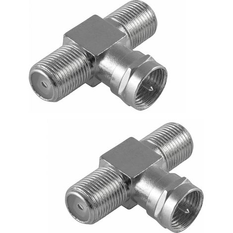 Distributeur Coaxial T - 2 Femelle F vers 1 Mâle F - Pour Antenne TV SAT - 2 Pièces (1/5)