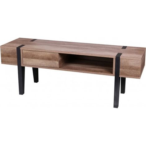 TV-Möbel LOVY – Holz mit schwarzen Metallfüßen, 1 Schublade und 1 Fach