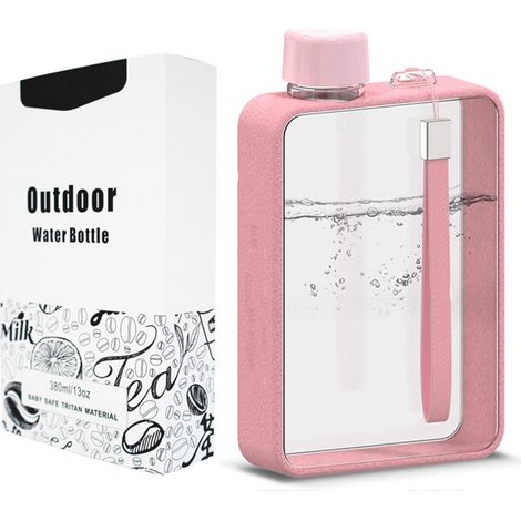 Gourde plate sport rose, bouteille d'eau portable voyage fitness extérieur, flacon réutilisable (1/5)