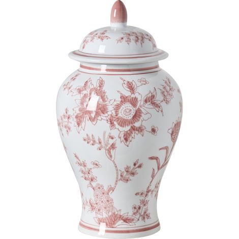 Jarrón con tapa para flores florero accesorio decorativo de porcelana blanco y rojo Sewilla (1/5)
