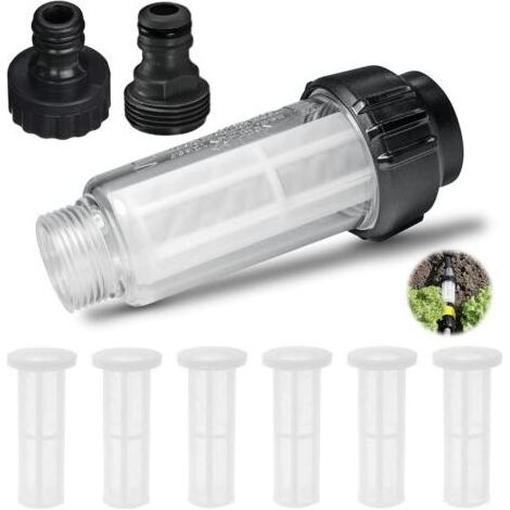 Ensemble de filtres pour nettoyeur haute pression 7 pièces, compatible avec les filtres à eau, 6 cartouches filtrantes et raccords d'eau 3/4", accessoires de filtration pour tuyaux d'irrigation et net (1/4)