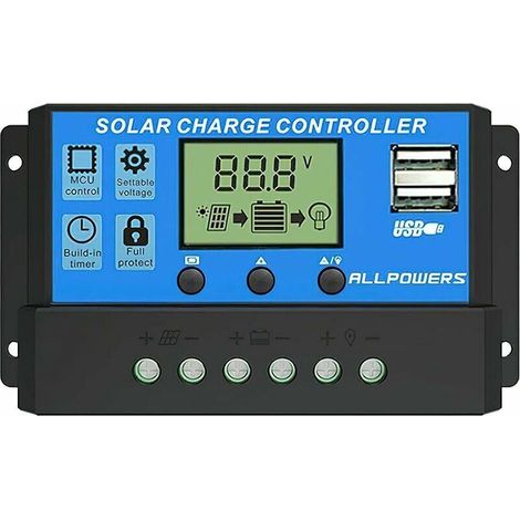 Contrôleur De Charge Solaire - 20 A - 12 V 24 V Automatique - 3 Étapes De Charge PWM - Écran LCD Intégré - 1 Pièce (1/5)
