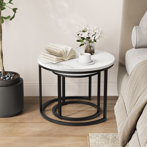 Tavolini da salotto impilabili 60x60x45 cm in legno e metallo bianco FloraGrace (1/5)