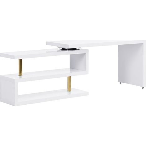 Scrivania allungabile con piano girevole 360° MDF laccato Bianco e Dorato - NICEPHORE II