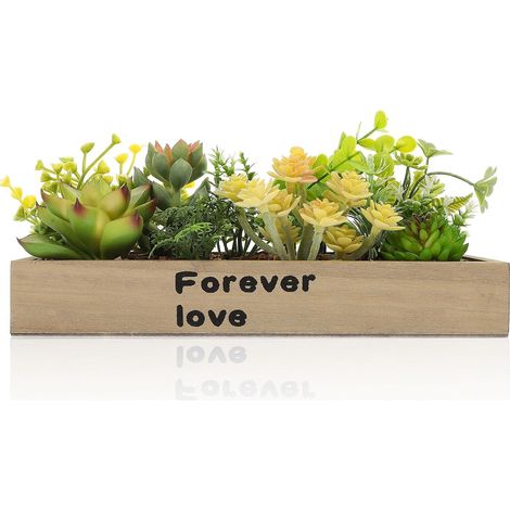 Fausse Plante Verte Artificielle de Bureau pour Décoration Intérieure – Boîte en Bois, Apparence Réaliste, sans Arrosage, pour Bureau et Meuble TV (1/5)