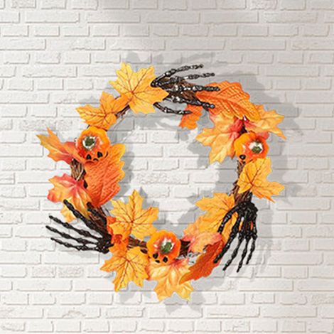 Halloween Hand Pumpkin Wreath for Door Decor (1/5)