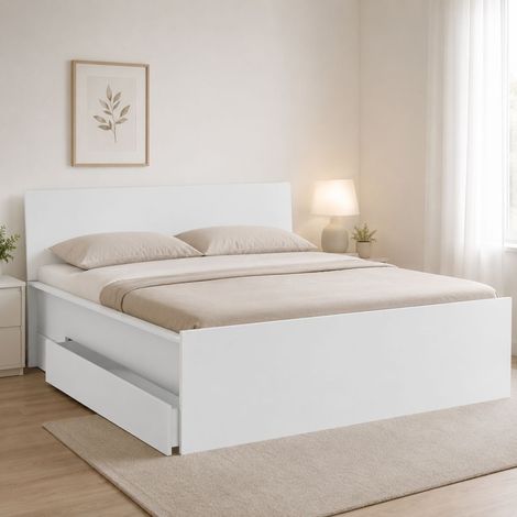 Cama Matrimonial Lidati, Dimensiones Colchón 160x200 cm, con Cajón, 2, Blanco (1/3)