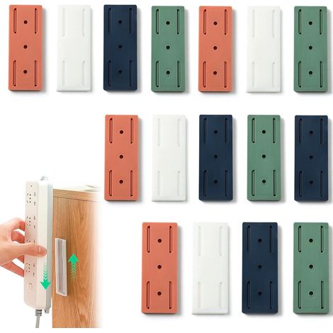 16 supports de prises pour multiprises - Autocollants - Supports de prises - Fixation murale - Fixation murale - Installation sans perçage - Idéal pour ranger prises, boîtes de mouchoirs, ordinateur, (1/5)