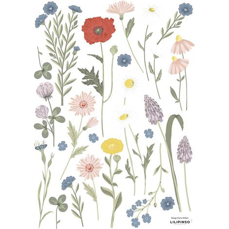 Lilipinso Wandsticker A3 Sommerblumen 2 grau pastell (1/3)