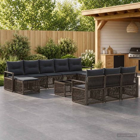 vidaXL Ensemble de canapé de jardin 11 pc Gris polyrotin (1/5)