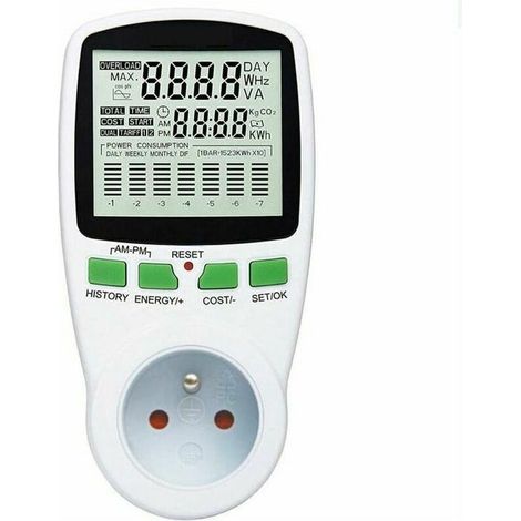 One-piece socket wattmeter (kW), household electricity meter (ammeter), electricity meter for sockets, measuring instrument tester, overload protection 178.57.7 (1/4)