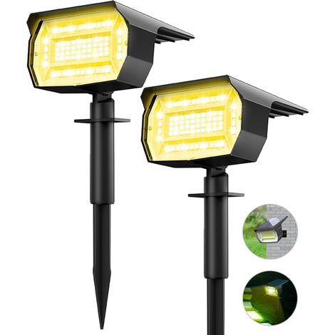 Set of 2 Outdoor Solar Spotlights, 72 LED Outdoor Solar Lights, IP65 Waterproof, Adjustable with 3 Lighting Modes, 120° Beam Angle, Solar Outdoor Lighting for Garden, Yard, Driveway, Path (1/5)
