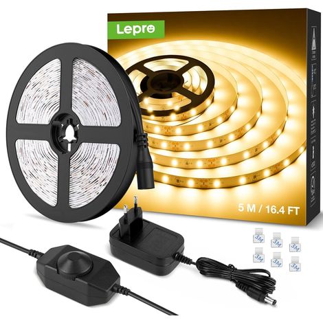 LED Strip 5 m Warm White 3000 K Dimmable 1650 lm 15 W  With dimmer, connectors and 12V transformer included. 300 LEDs 2835 LED Strip Mirror Furniture Stairs Sticker (1/5)