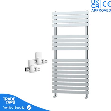 Delta Chrome Flat Panel Towel Rail - 1106 x 500mm - Straight Manual Square Valve Pair (1/3)