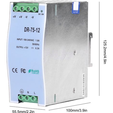 Geregeltes und einstellbares LED-Netzteil der Serie DR-75, DIN-Schienenmontage, Teilenummer DR-75-12 (1/5)
