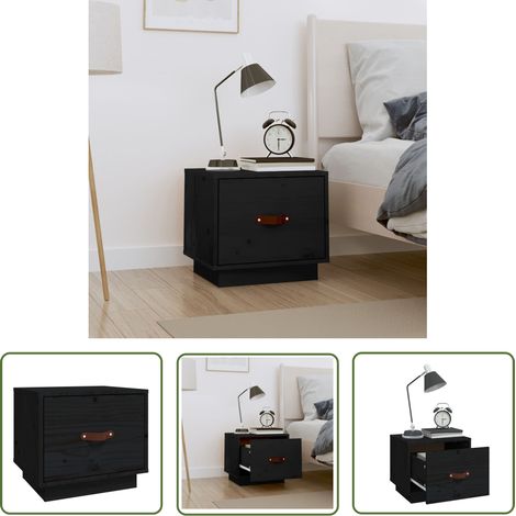 The Living Store Nachttisch Schwarz 40x34x35 cm Massivholz Kiefer - Nachtisch - Massivholzmöbel - Kiefernholz - Schwarzer Nachttisch - Wohnzimmer Möbel (1/5)