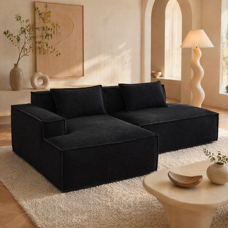 DESMIU Canapé Droit 3 Places avec Coussins et Assise en Ressorts Ensachés, en Polyester Rembourré Noir 235 cm (1/5)