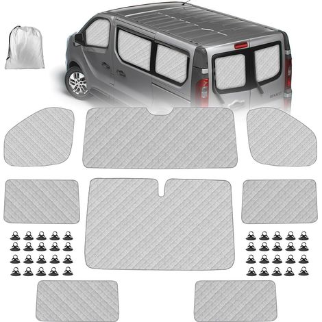Pare-Soleil de Pare-Brise de Voiture Compatible avec 2001-2014 Renault Trafic LWB, Lot de 8 Pliables Pare-Soleil pour Intérieur de Voiture, Tapis Thermiques Internes avec Sac de Rangement (1/5)