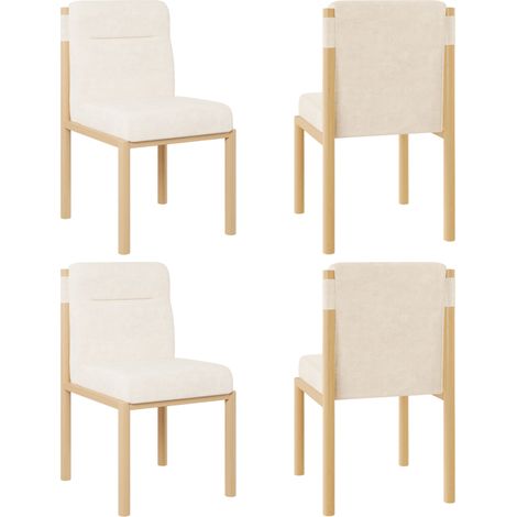 4er-Set Esszimmerstühle aus Sherpa-Stoff in Beige mit Metallgestell in Eicheoptik (1/5)