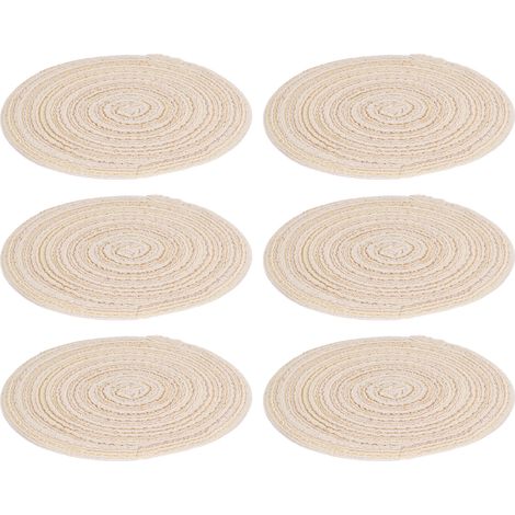 Set de table rond en ramie fait main de style japonais, set de table épais en spirale, dessous de verre tissé, dessous de plat, tapis isolant thermique de style occidental, beige. (1/5)
