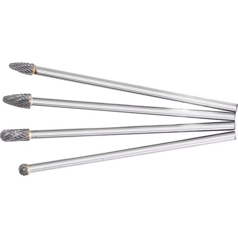 Satz von 4 rotierenden Hartmetallfräsern mit 1/4-Zoll-Schaft, Wolframstahl HRC70, Schleifkopf zum Schneiden, Gravieren und Entgraten. (1/5)