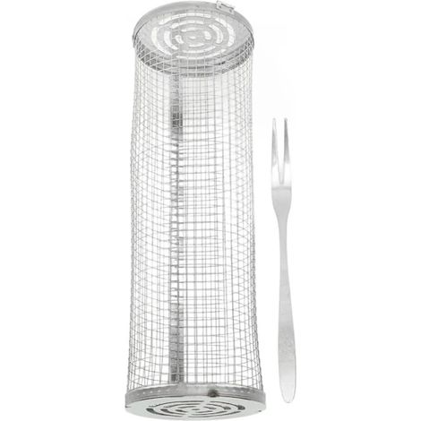 Panier à griller roulant avec grille ouverte en acier inoxydable, panier cylindrique en treillis métallique pour poisson, légumes, frites L (1/5)
