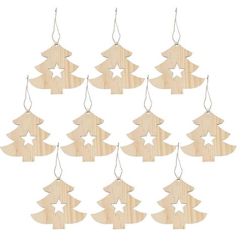 10 pièces de découpes en bois pour décorations de Noël à suspendre, en forme de sapin et d'étoile. Accessoires décoratifs pour bricolage de Noël.-6.66.2cm (1/3)