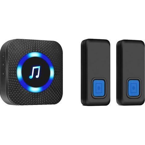 Campanello senza fili per esterni impermeabile a due pulsanti con ricevitore plug-in, blu L (1/2)