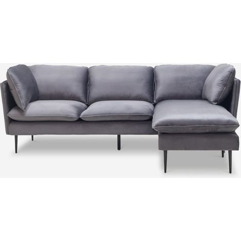 3-Sitzer Ecksofa grau Samt Halbinsel schwarz Füße Sortes